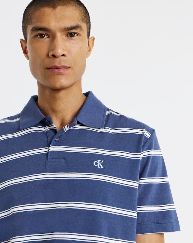 Calvin Klein Jeans Short Sleeve Stripe Jersey Polo - Dark Denim