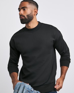 Interlock Relaxed Fit High Neck Sweatshirt- Black