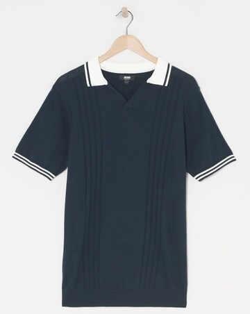 Navy Open Neck Knitted Polo