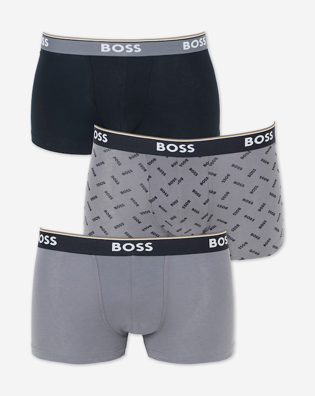 BOSS 3 Pack Power Printed Trunks - Black/Grey