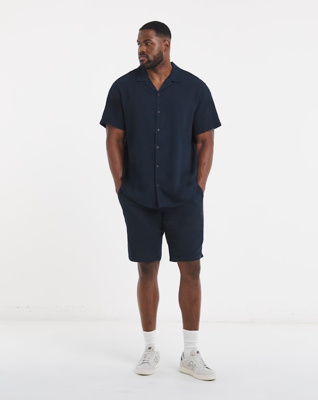 Jack & Jones Global Waffle Resort Shirt and Short Set – Navy