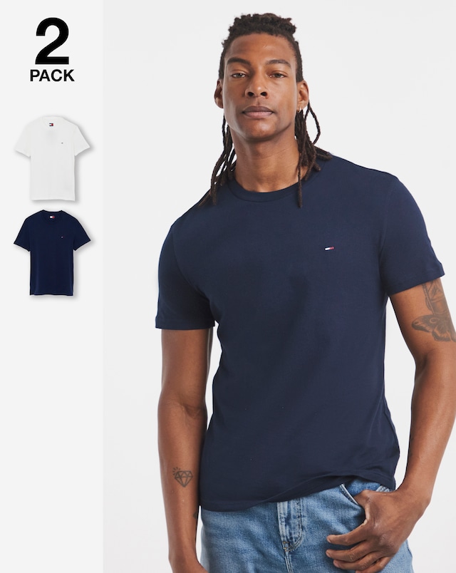 Tommy Jeans 2 Pack Short Sleeve Slim T-Shirt - Ecru/Navy