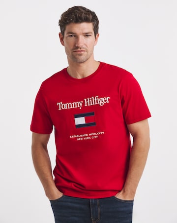 Tommy Hilfiger Short Sleeve Embroidered Flag T-Shirt - Red