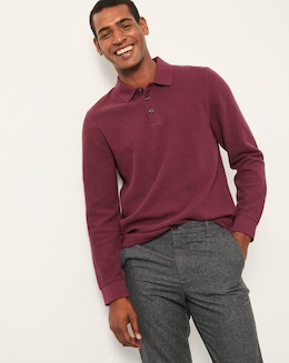 FatFace Shawford Long Sleeve Polo (Regular &amp; Tall) - Burgundy