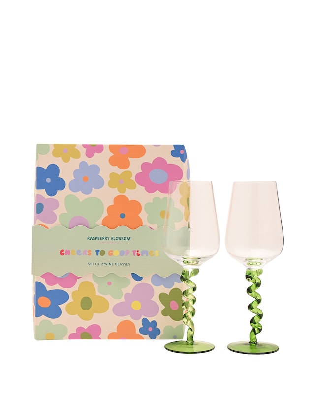 Raspberry Blossom Pair Of Wine Glasses