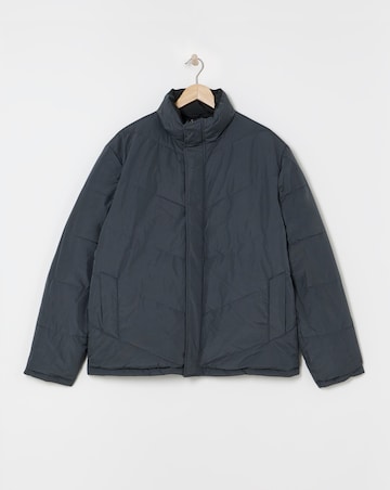 Black Funnel Neck Reversible Puffer Coat