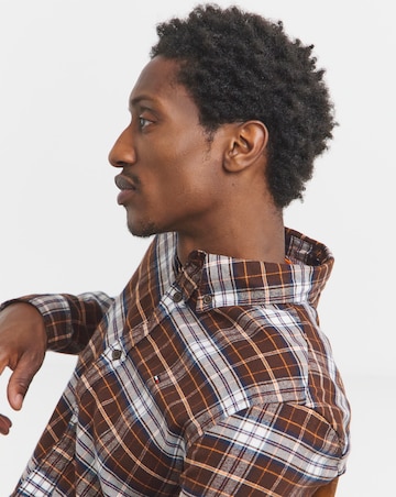 Tommy Jeans Long Sleeve Flannel Check Shirt- Brown