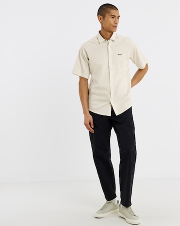 BOSS Short Sleeve Stretch Stripe Shirt - Light Beige