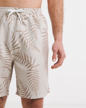Stone Leaf Print Swim Shorts Long