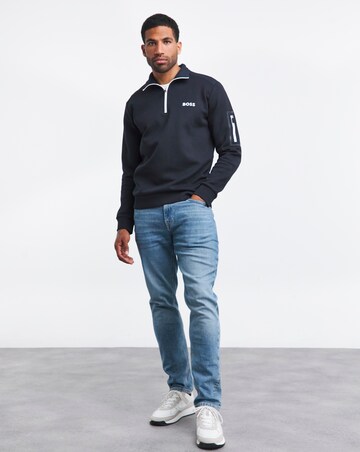 BOSS Navy Zip Neck Sweatshirt