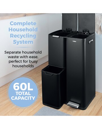 Tower 60L Recycling Bin with 3 Individual Compartments