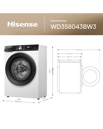 Hisense 3S Series WD3S8043BW3 WiFi-enabled 8kg Washer Dryer - White