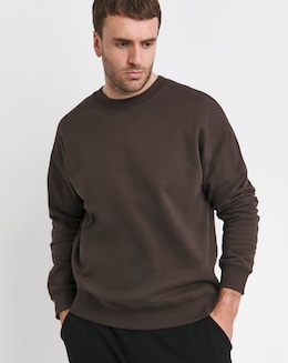 Relaxed Fit Garment Dyed Crew Sweatshirt- Chocolate