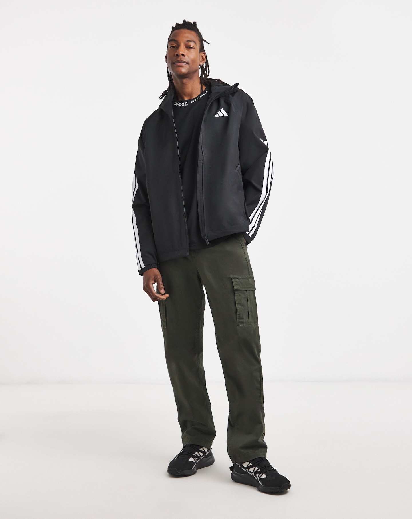 adidas 3 Stripes Hooded Rain Jacket | Jacamo
