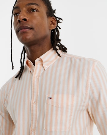 Tommy Jeans Long Sleeve Regular Stripe Oxford Shirt - Orange
