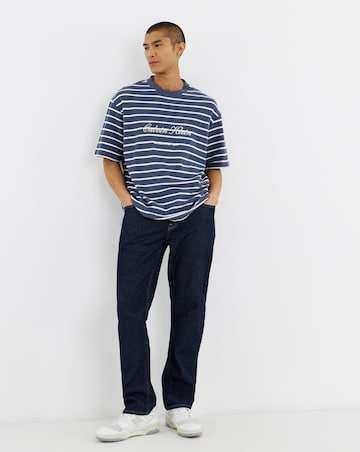 Calvin Klein Short Sleeve Script Stripe Pique T-Shirt - Dark Denim