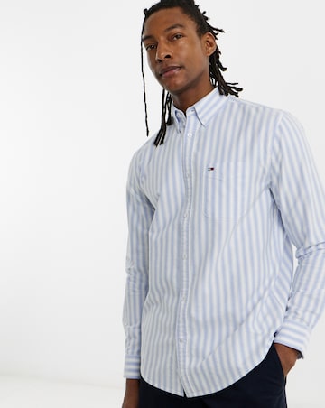 Tommy Jeans Long Sleeve Regular Stripe Oxford Shirt - Blue