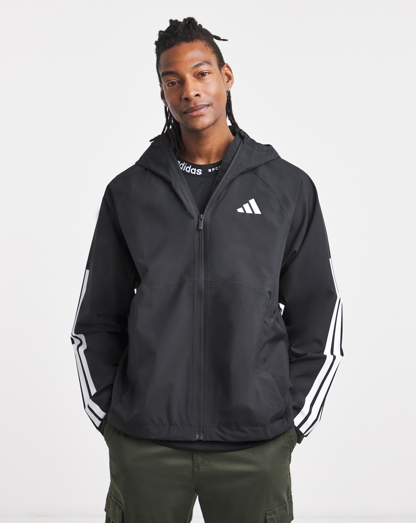 adidas 3 Stripes Hooded Rain Jacket | Jacamo