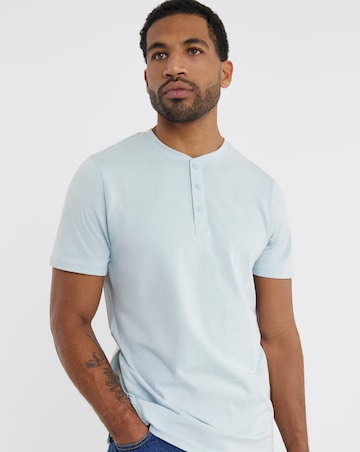 Pure Cotton Grandad T-Shirt Long- Light Blue