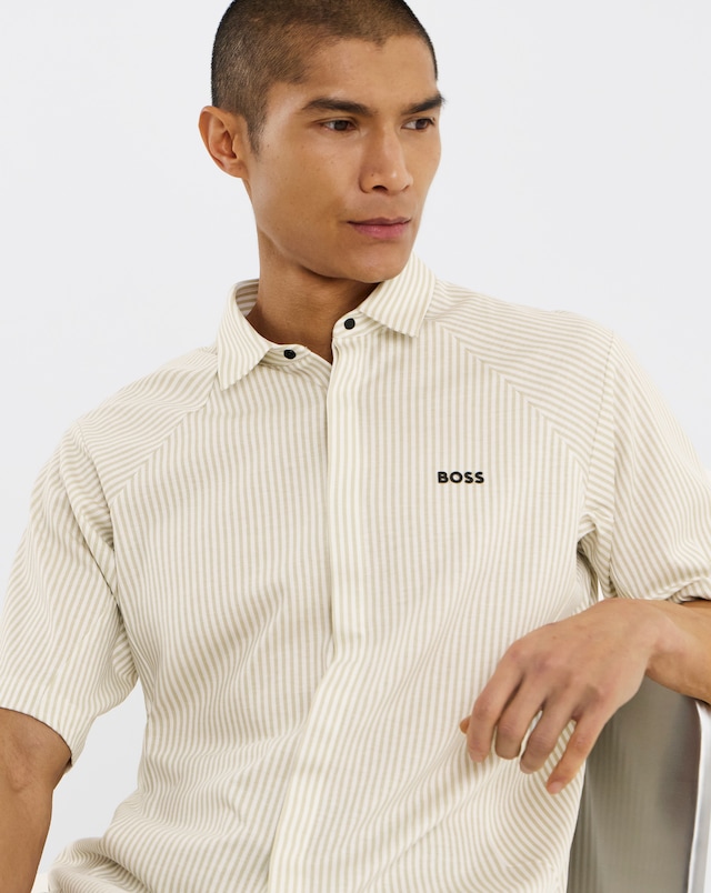 BOSS Short Sleeve Stretch Stripe Shirt - Light Beige
