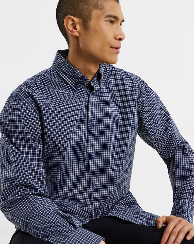 BOSS Long Sleeve Check Shirt - Navy