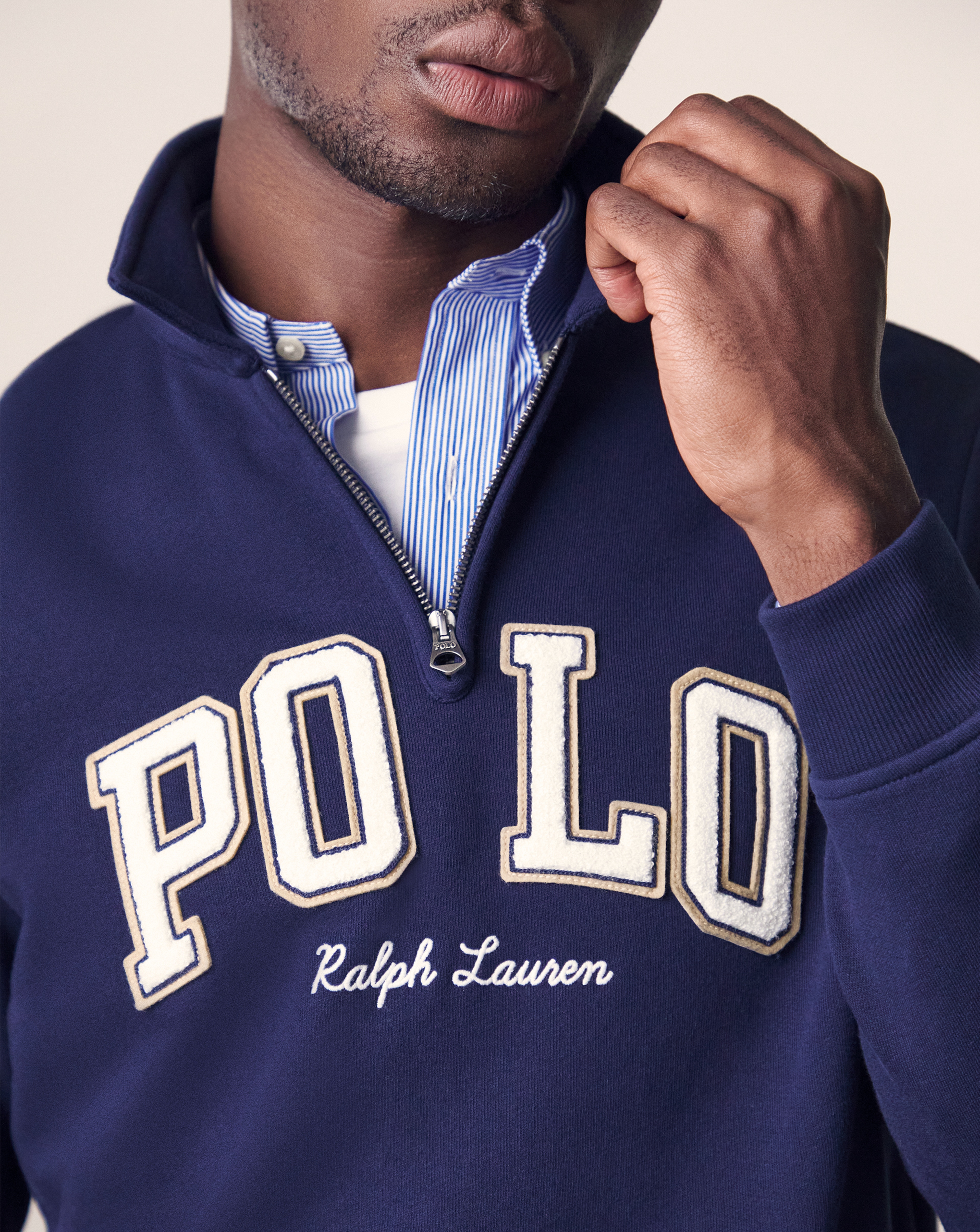 Model wears Polo Ralph Lauren Logo Sweat - Navy