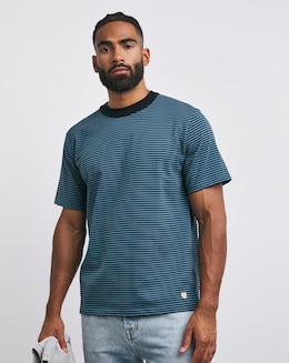 Armor Lux Hertiage Stripe Crew Neck T-Shirt - Teal/Navy