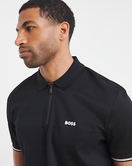 BOSS Short Sleeve Zip Neck Polo - Black