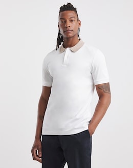 BOSS Short Sleeve Contrast Collar Polo - White