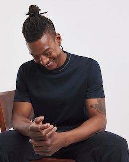 BOSS Short Sleeve Rib Neck T-Shirt - Navy
