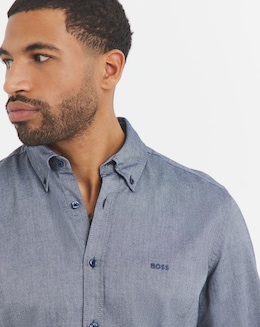 BOSS Long Sleeve Button Down Oxford Shirt - Navy