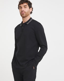 BOSS Long Sleeve Tipped Collar Polo - Black