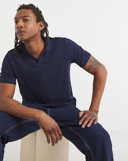 Trophy Neck Pique Polo- Navy