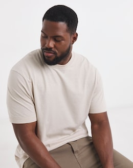 Linen Blend Relaxed Fit T-Shirt- Stone