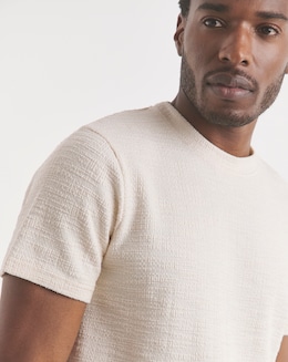 Textured Crew Neck T-Shirt- Ecru