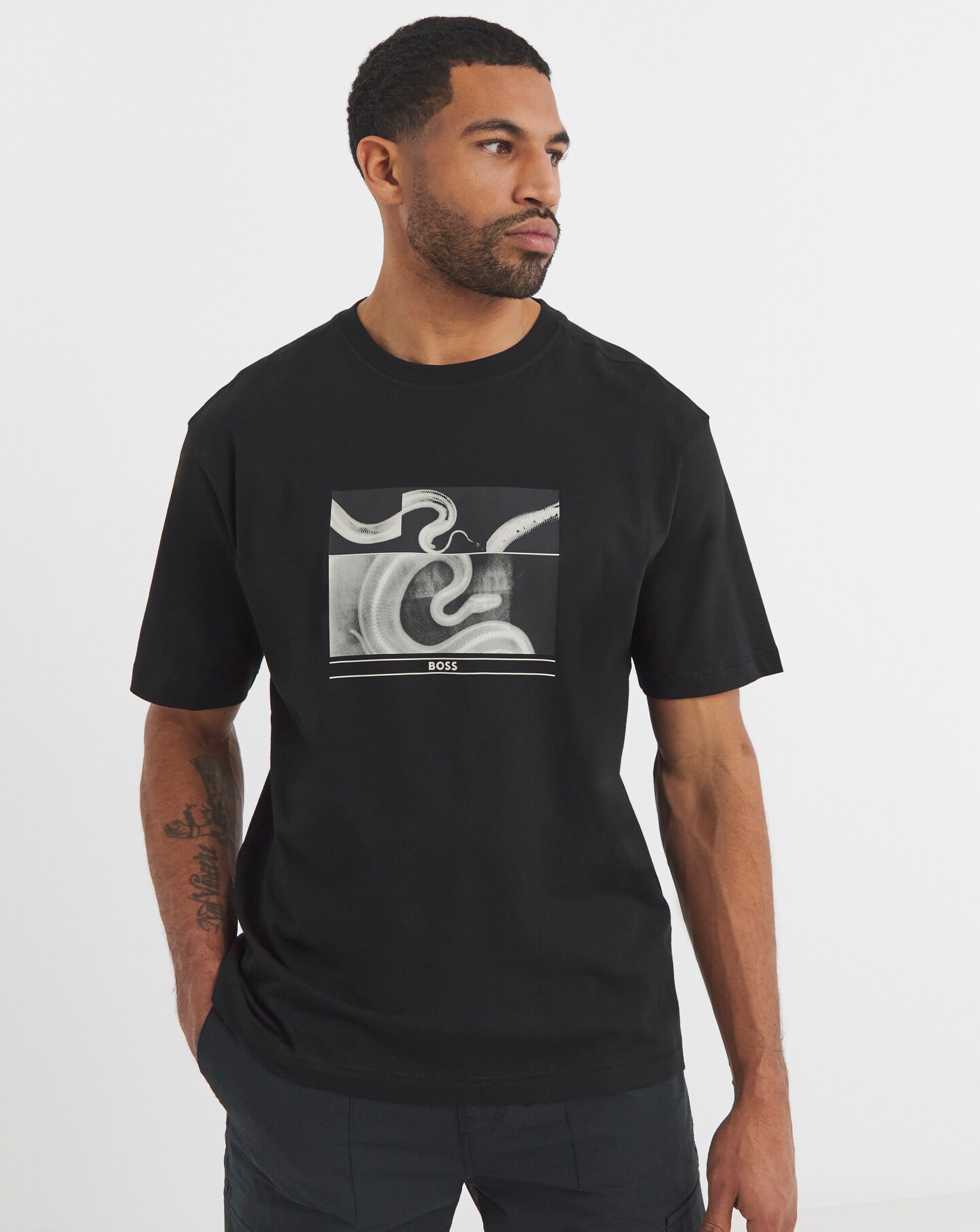 BOSS Short Sleeve Black Moon Print T-Shirt | Jacamo