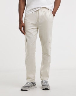 Linen Blend Fully Elasticated Cargo Trouser
