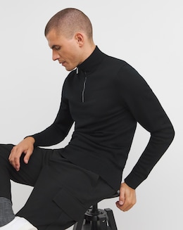 Calvin Klein Merino Quarter Zip Black Jumper