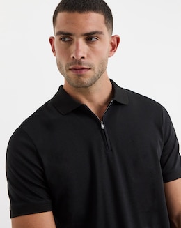 Calvin Klein Short Sleeve Liquid Touch Zip Polo - Black