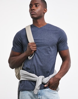 Pure Cotton V Neck T-Shirt Long- Denim Marl