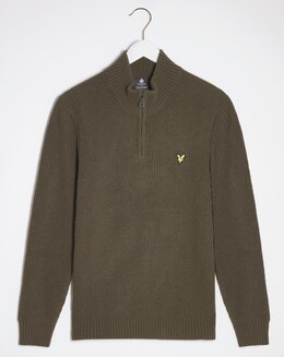 Lyle &amp; Scott Olive Ribbed Quarter Zip Jumper