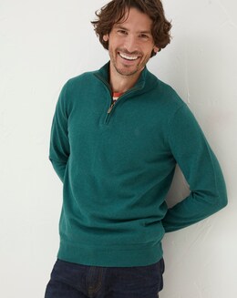 Fatface Green Half Neck Jumper