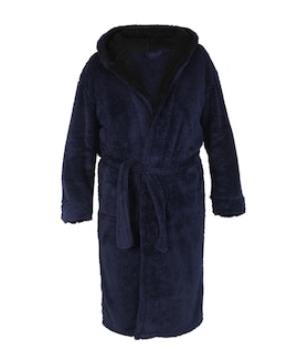 D555 Newquay Super Soft Navy Dressing Gown With Hood And Belt