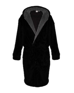 D555 Newquay Super Soft Black Dressing Gown With Hood And Belt