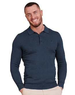 Raging Bull Long Sleeve Knitted Polo Navy