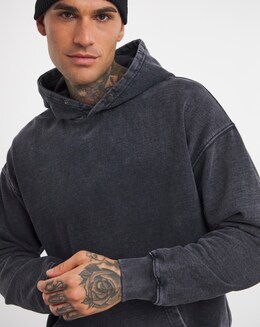 Acid Wash Relax Overhead Hooded Top L