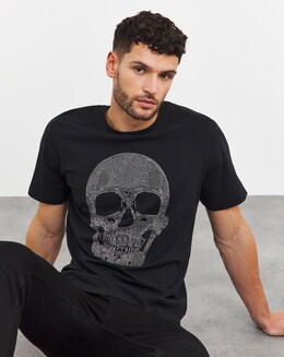 Embellished Rhinestone Skull Print Graphic T