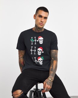 HO HO HO Skull Xmas Graphic T-shirt
