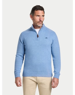 Raging Bull Chunky Fleck Quarter Zip Knit Chambray