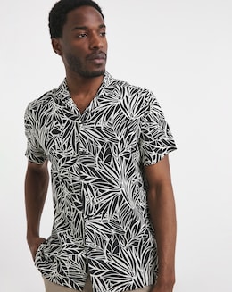 Mono Palm Print Revere Collar Shirt